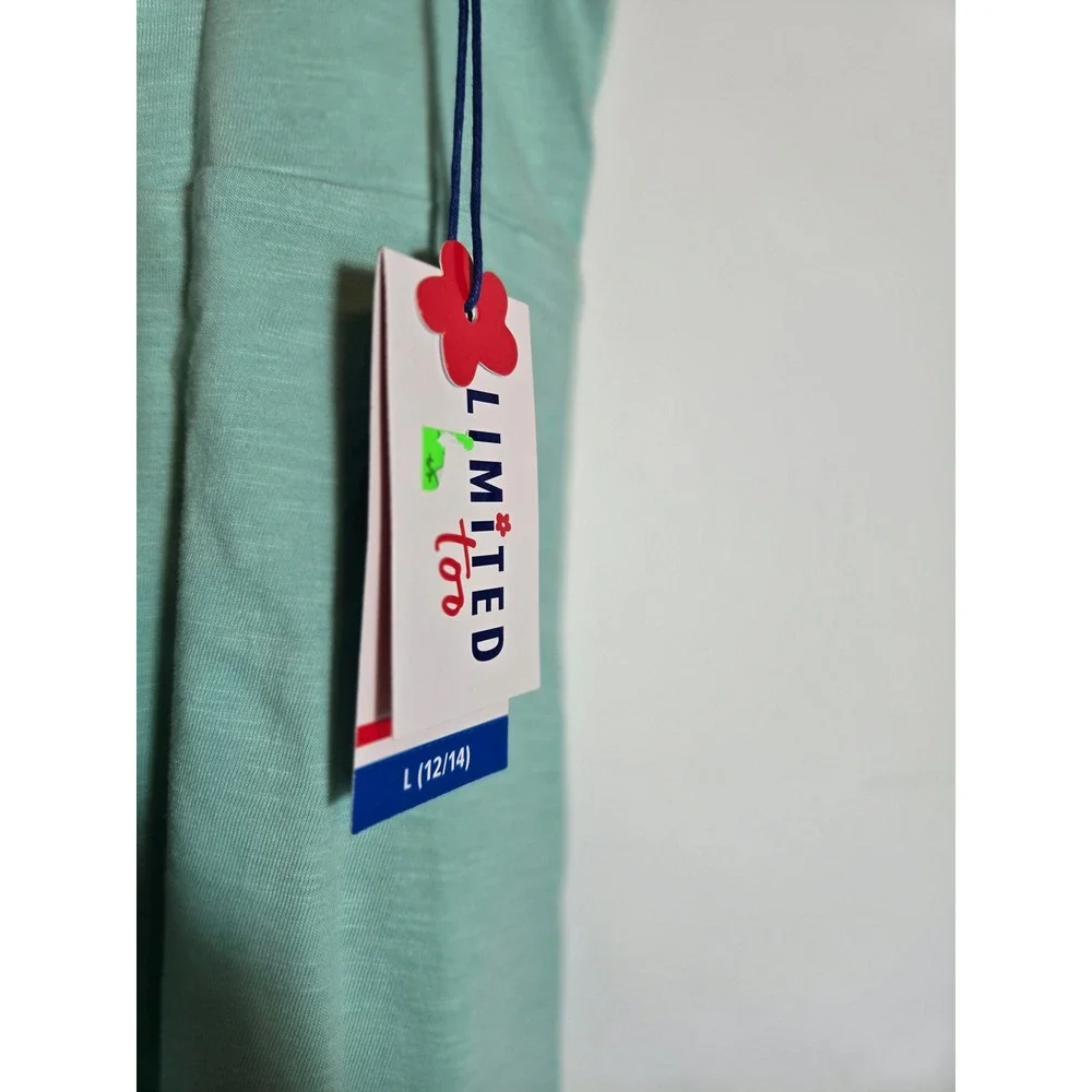 Limited Too Girls Pool Green Tropical Hibiscus Slub Jersey Dress‎ Size L 12/14